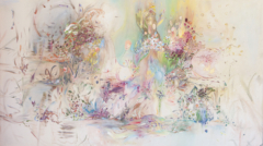 Un mensaje rupestre en un jardín japonés acrílico sobre tela 2,25 x 1,31