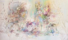 Un mensaje rupestre en un jardín japonés acrílico sobre tela 2,25 x 1,31