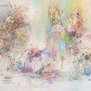 Un mensaje rupestre en un jardín japonés acrílico sobre tela 2,25 x 1,31